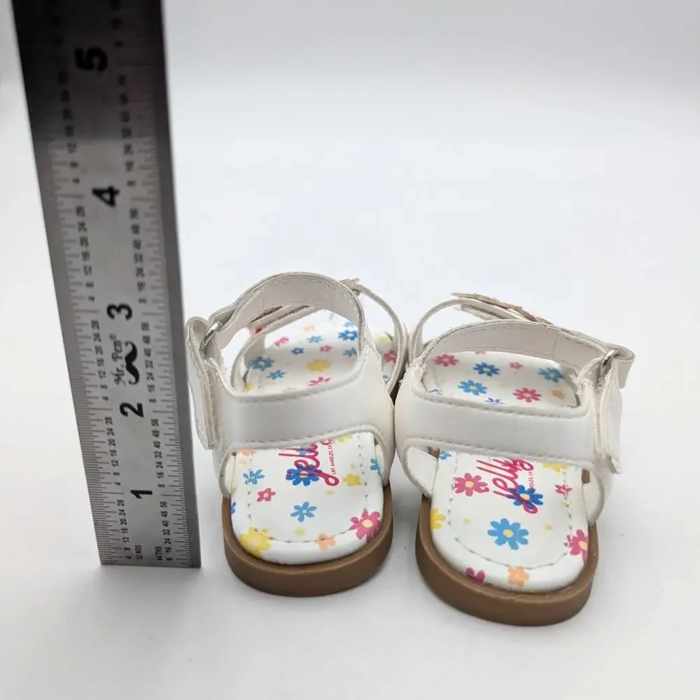 Jellypop Floral Slide Sandals Girls' White/Pink Flower Detail Size US5M EU20